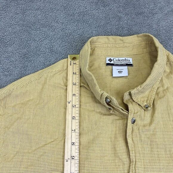 Columbia Men's Size 3XB Button Down Short Sleeve Yellow Cotton Shirt - Picture 6 of 12